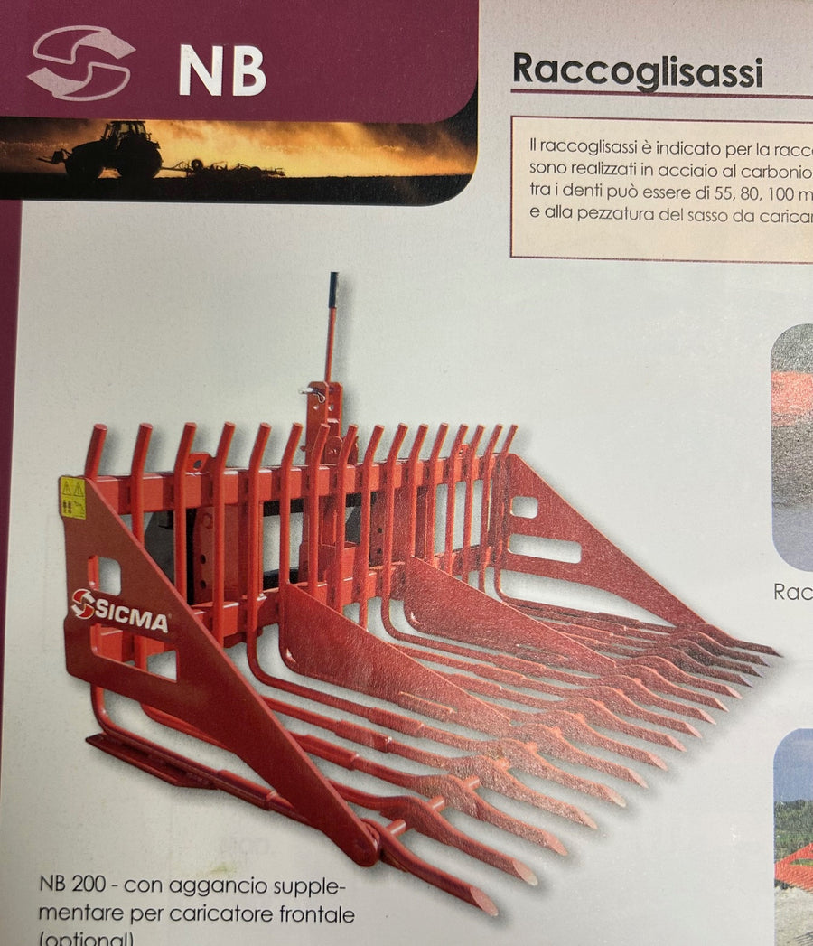 Raccoglisassi Sicma NB 160 per raccolta superficiale dei sassi, larghezza lavoro 1600 mm