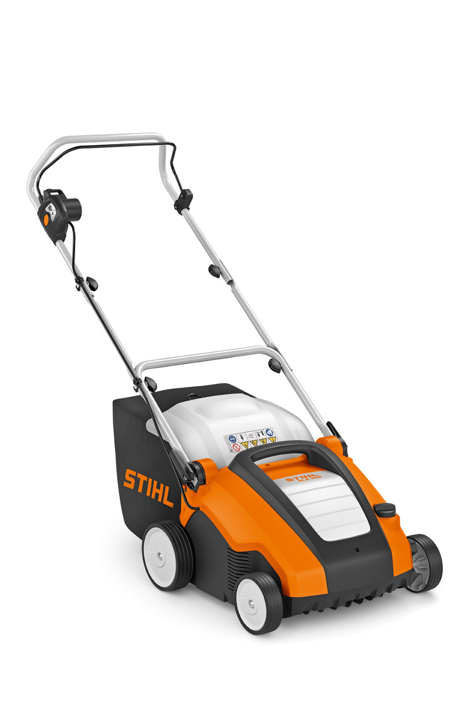 Arieggiatore elettrico Stihl RLE 240 con cesto di raccolta e stegola pieghevole