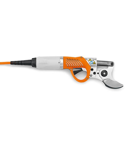 Cesoia a batteria STIHL ASA 85 per potatura, corpo arancione e grigio con lame da taglio