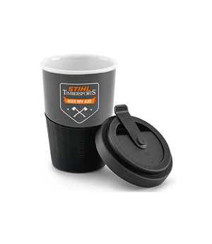 Bicchiere termico portatile Stihl Kiss my axe in porcellana nero 0,3 l con coperchio e impugnatura in silicone