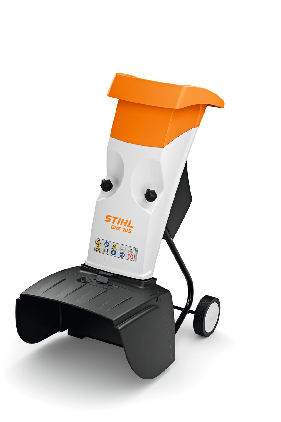 Biotrituratore elettrico Stihl GHE 105 compatto con tramoggia e ruote di trasporto