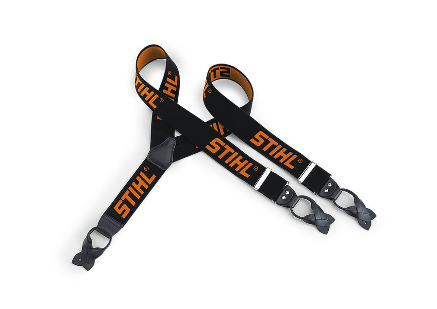 Bretelle Stihl elastiche nere con fissaggio a bottoni e linguette in pelle