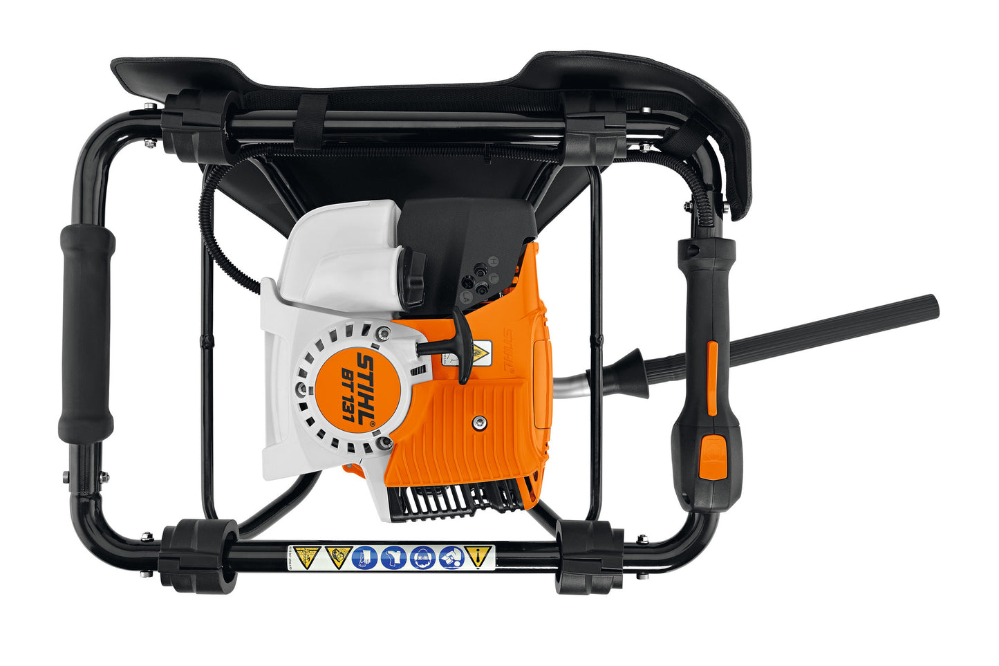 Trivella singolo operatore STIHL BT 131 con telaio impugnatura e imbottitura di appoggio