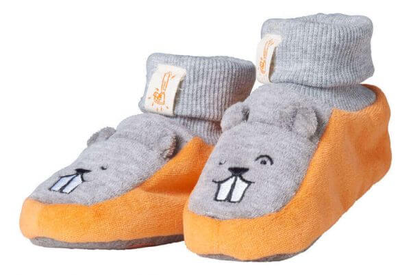 Calze pantofola per bambini Stihl SZ 17 BEAVER grigie con motivo castoro e suola antiscivolo