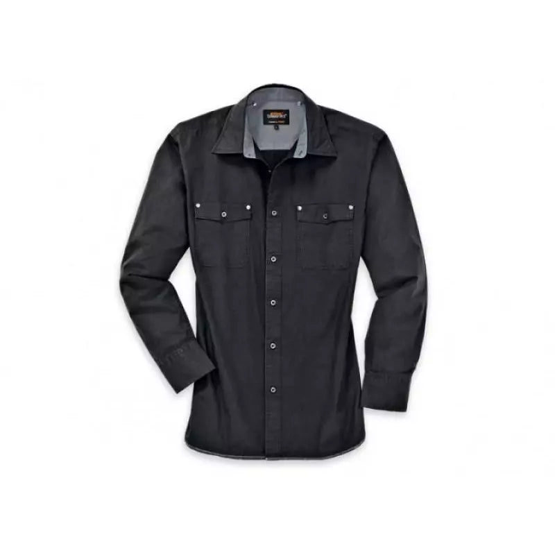 Camicia Stihl Authentic nera con colletto interno grigio e due tasche sul petto