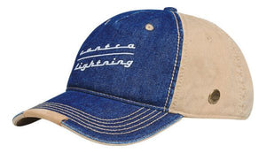 Cappellino Stihl Contra 59 blu in denim bicolore con scritta Contra Lightning