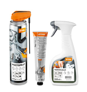 STIHL Care & Clean Kit FS Plus con Multispray, grasso Superlub FS e detergente Varioclean per pulizia e manutenzione decespugliatori