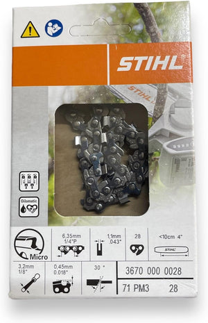 Confezione catena Stihl Picco Micro 3 PM3 71 PM3 passo 1/4 P 6,35 mm spessore 1,1 mm 28 maglie