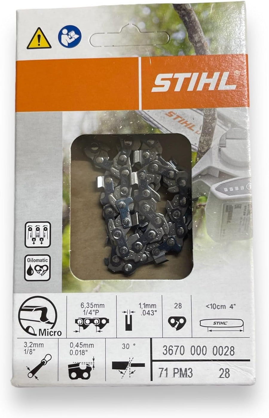Confezione catena Stihl Picco Micro 3 PM3 71 PM3 passo 1/4 P 6,35 mm spessore 1,1 mm 28 maglie