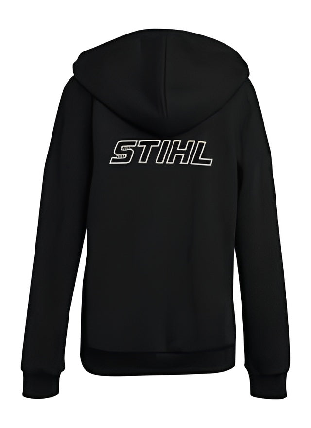 Felpa con cappuccio donna STIHL Reflective nera con logo argentato riflettente sul retro