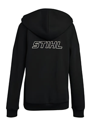 Felpa con cappuccio donna STIHL Reflective nera con logo argentato riflettente sul retro