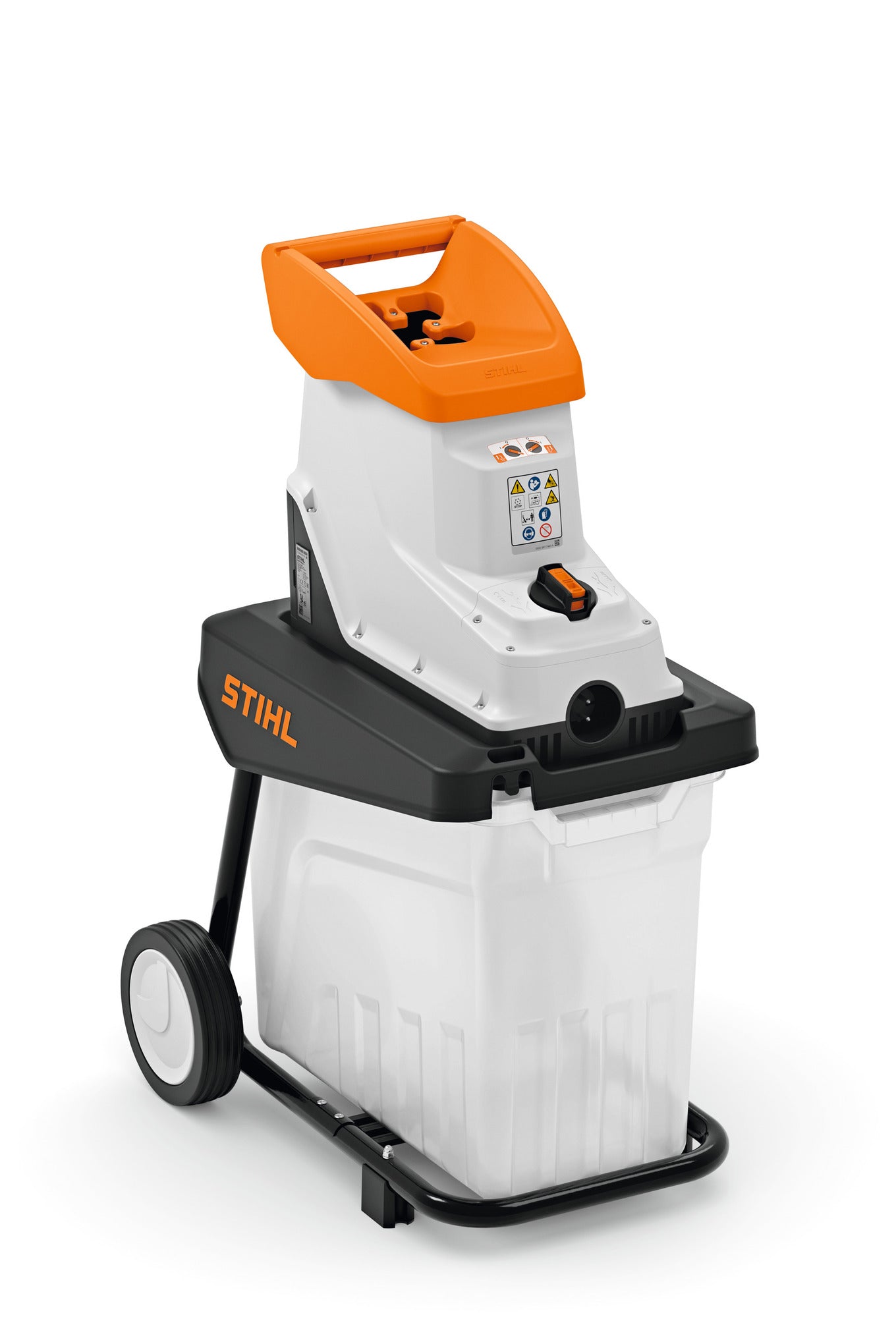 Stihl GHE 135 L biotrituratore elettrico compatto con imbuto a trifoglio e sistema a rullo