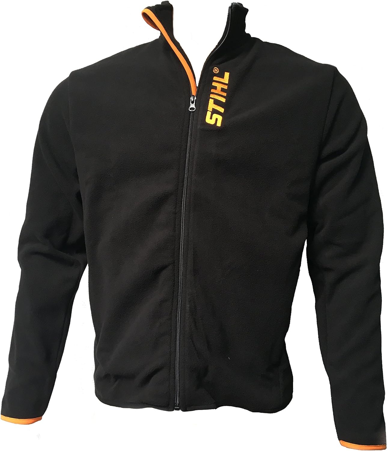 Giacca in pile uomo Stihl nera con zip frontale e dettagli arancioni