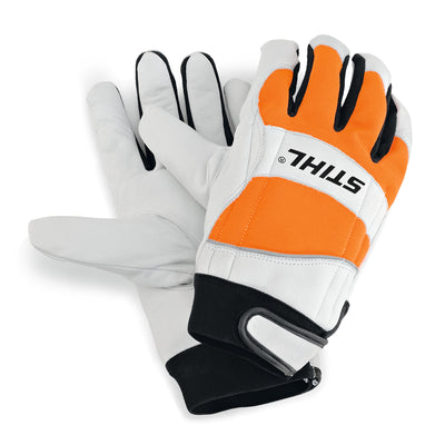 Guanti antitaglio Stihl DYNAMIC PROTECT MS con chiusura a polso e dorso in tessuto arancione