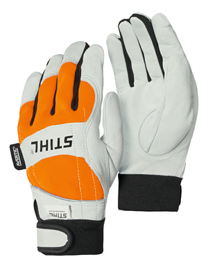 Guanti antitaglio Stihl DYNAMIC PROTECT MS in pelle bianca e dorso arancione