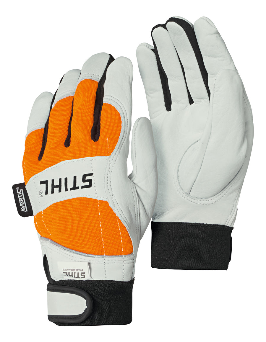 Guanti antitaglio Stihl DYNAMIC PROTECT MS in pelle bianca e dorso arancione
