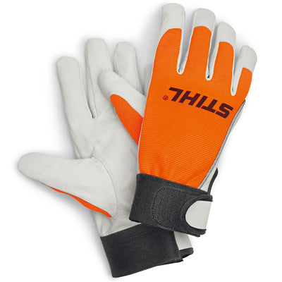 Guanti protettivi STIHL DYNAMIC SENSO LIGHT arancione con palmo chiaro e chiusura in velcro, taglia M/9