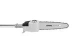Dettaglio gruppo di taglio Stihl HT 56 C-E con spranga Rollomatic E Mini e catena 1/4
