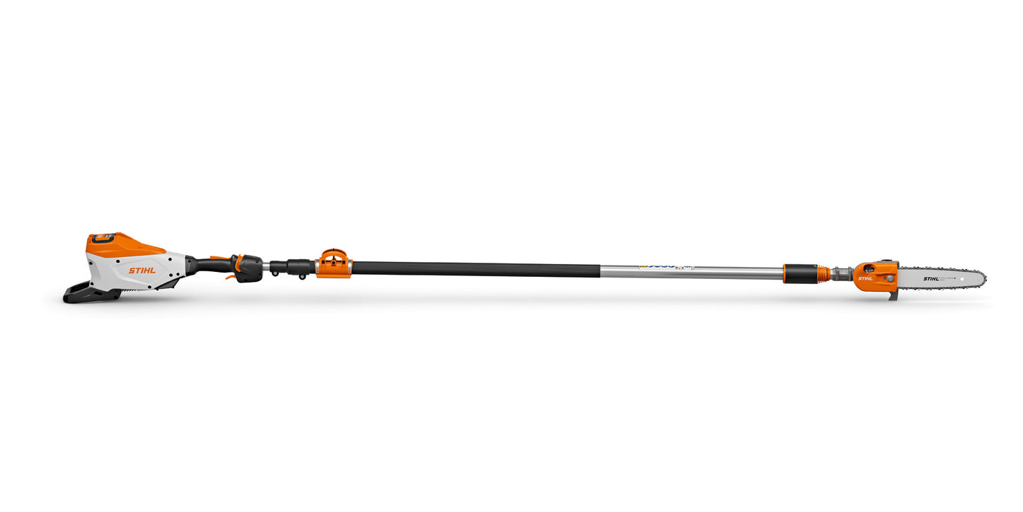 Potatore a batteria telescopico STIHL HTA 135 vista laterale con asta estesa