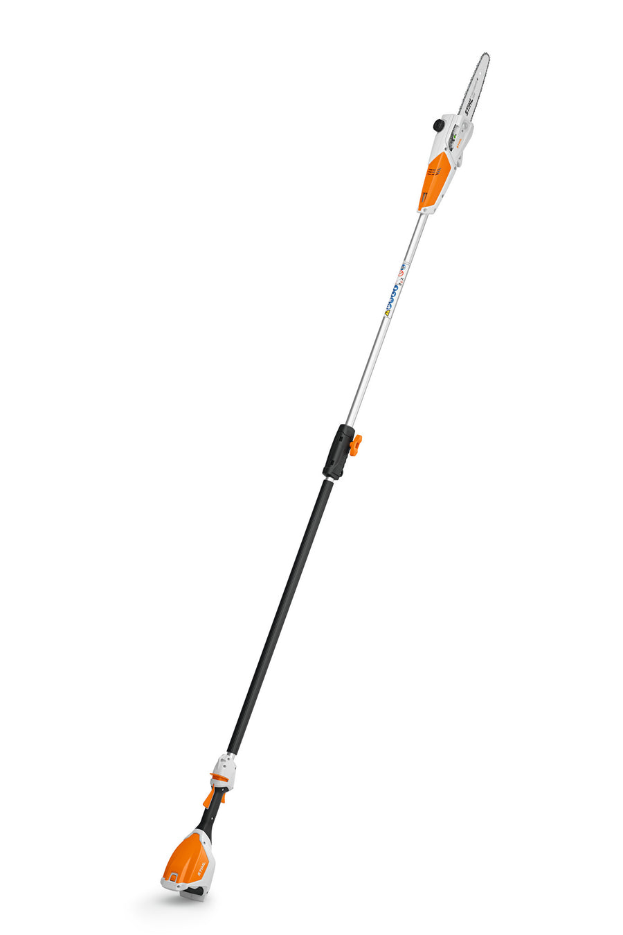 Potatore a batteria Stihl HTA 50 con asta lunga e testa di taglio compatta