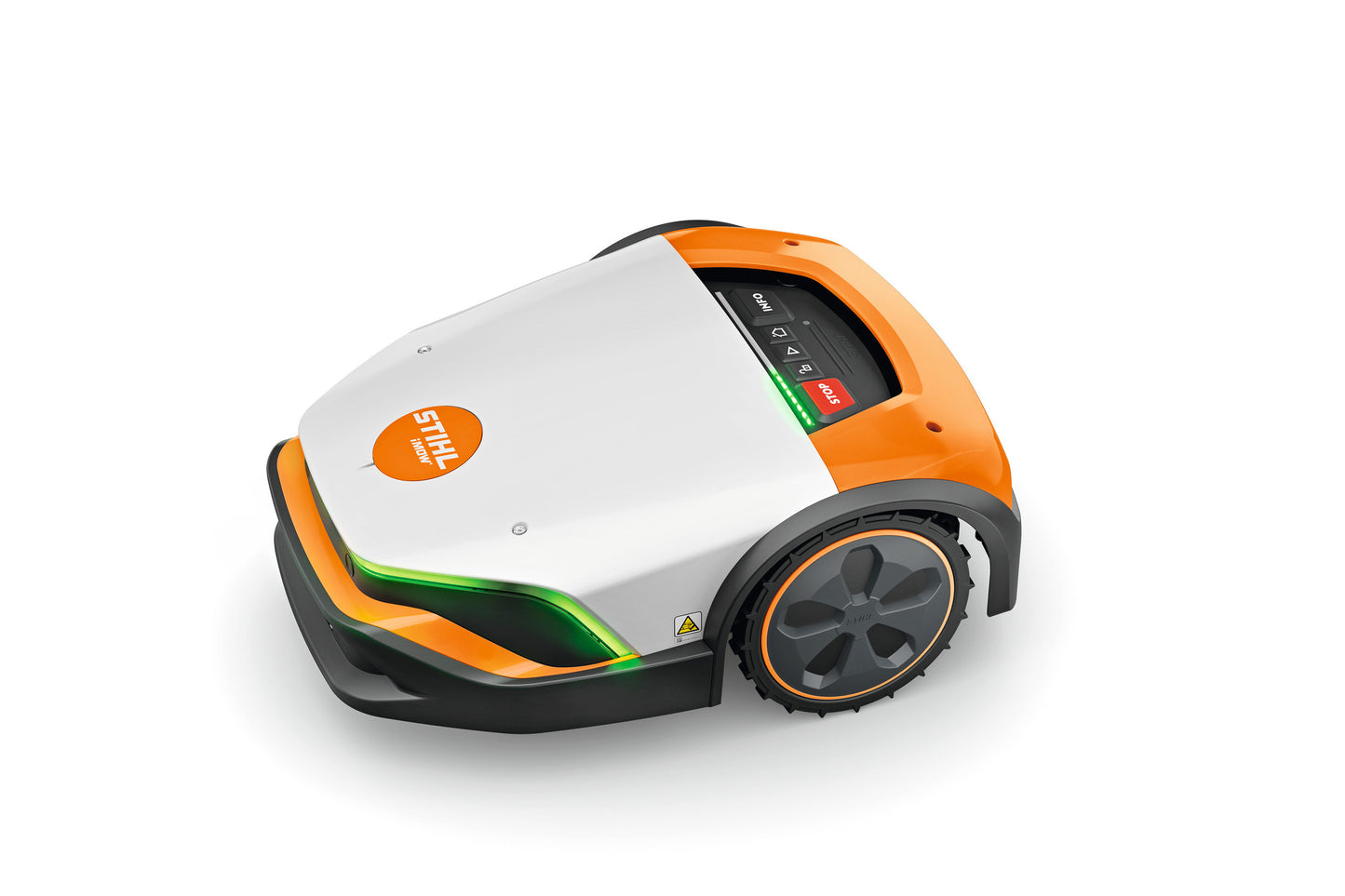Robot tosaerba STIHL iMOW 5 con pannello di controllo e indicatori LED