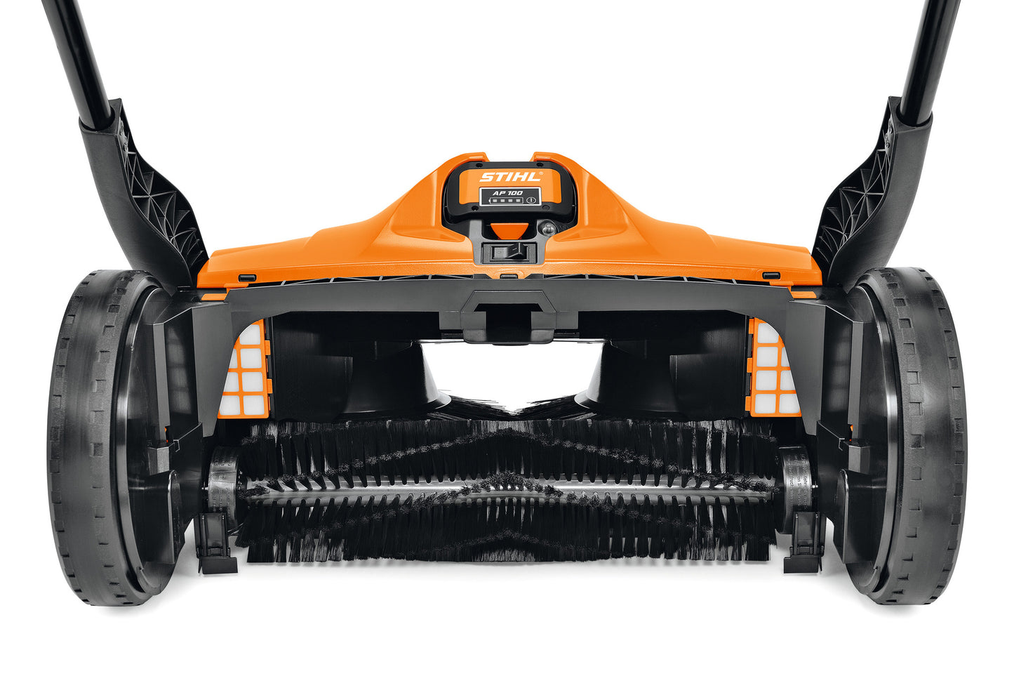 Dettaglio inferiore spazzatrice STIHL KGA 770 con rullo spazzante e filtri laterali