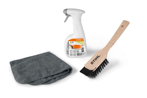 Kit Stihl Care & Clean per pulizia tosaerba e robot iMOW con Multiclean 500 ml, spazzola con raschietto e panno in microfibra