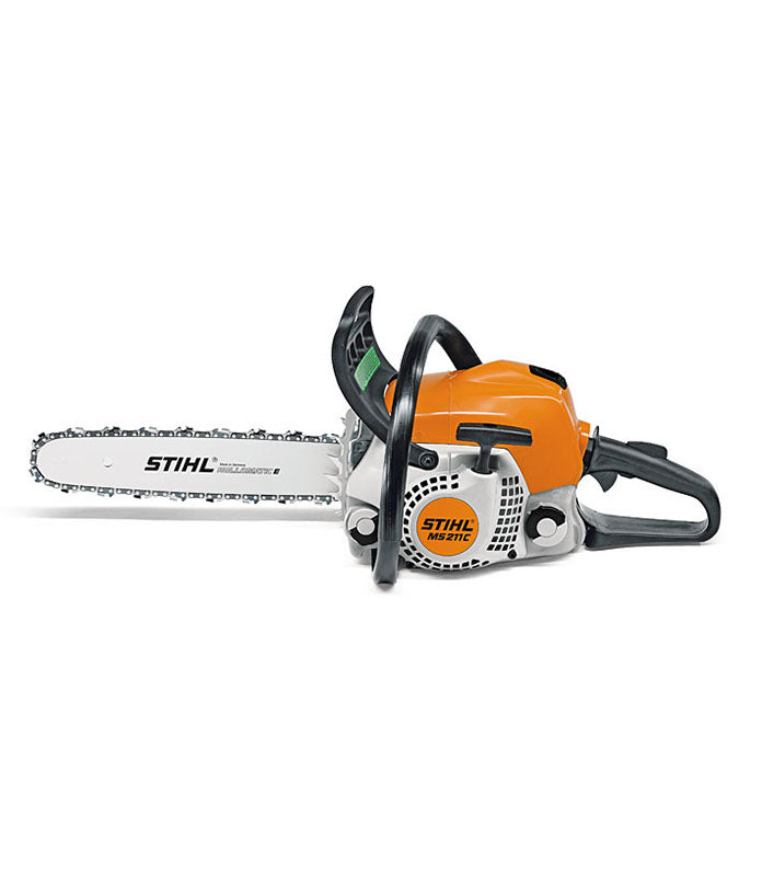 Motosega a scoppio Stihl MS 211 C-BE vista laterale con barra e catena