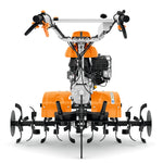 Motozappa STIHL MH 700 vista frontale con zappe e manubrio