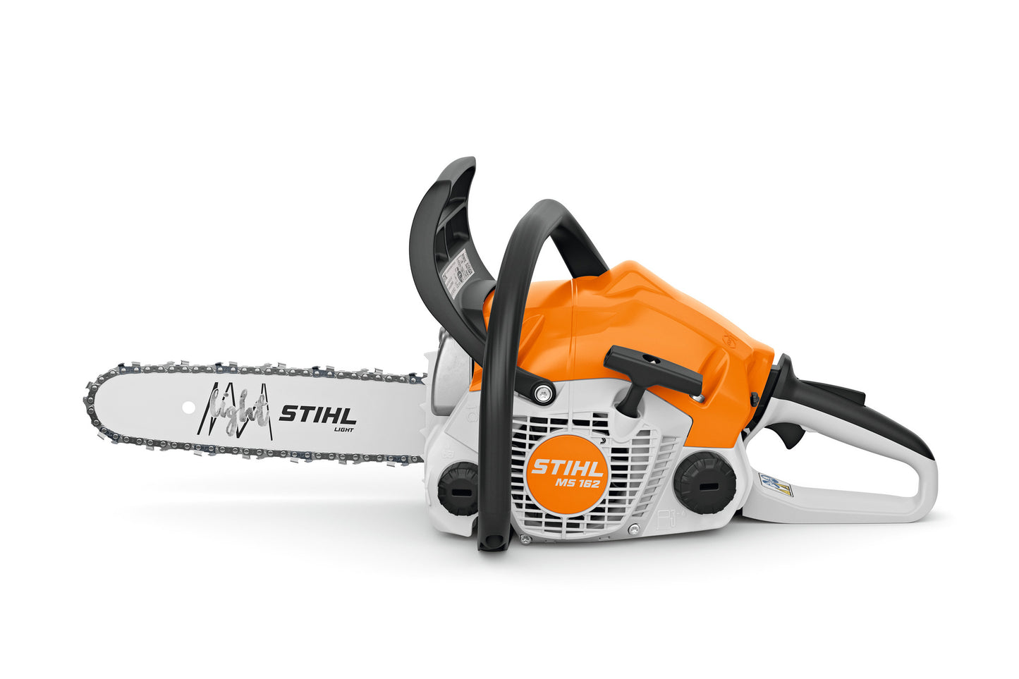 Motosega STIHL MS 162 lato avviamento con logo e impugnatura frontale