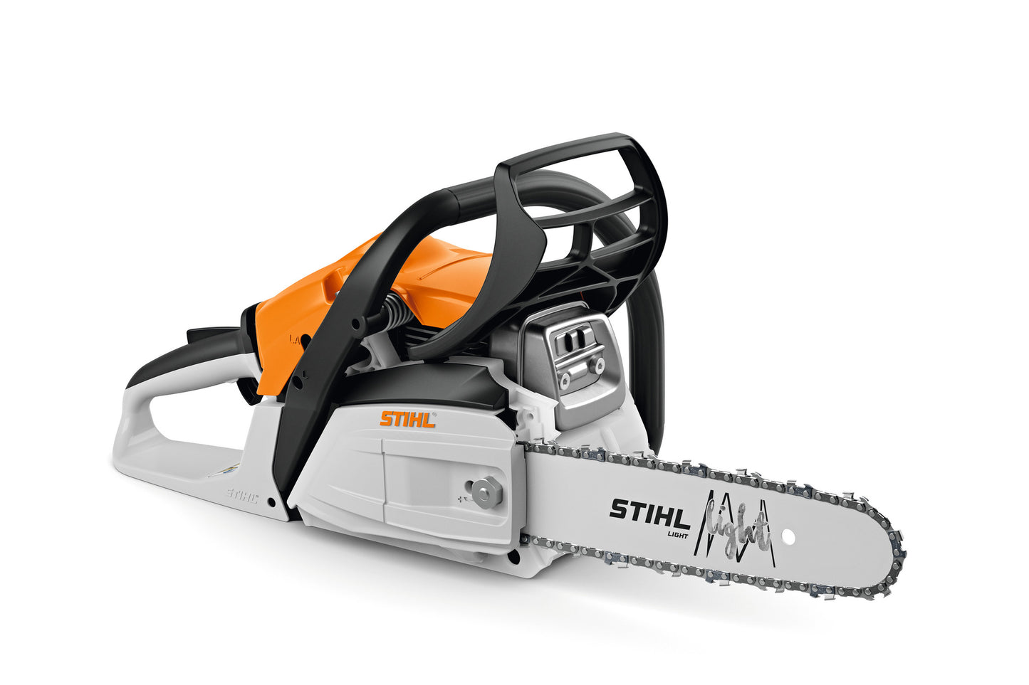 Motosega STIHL MS 162 vista laterale con impugnatura e carter