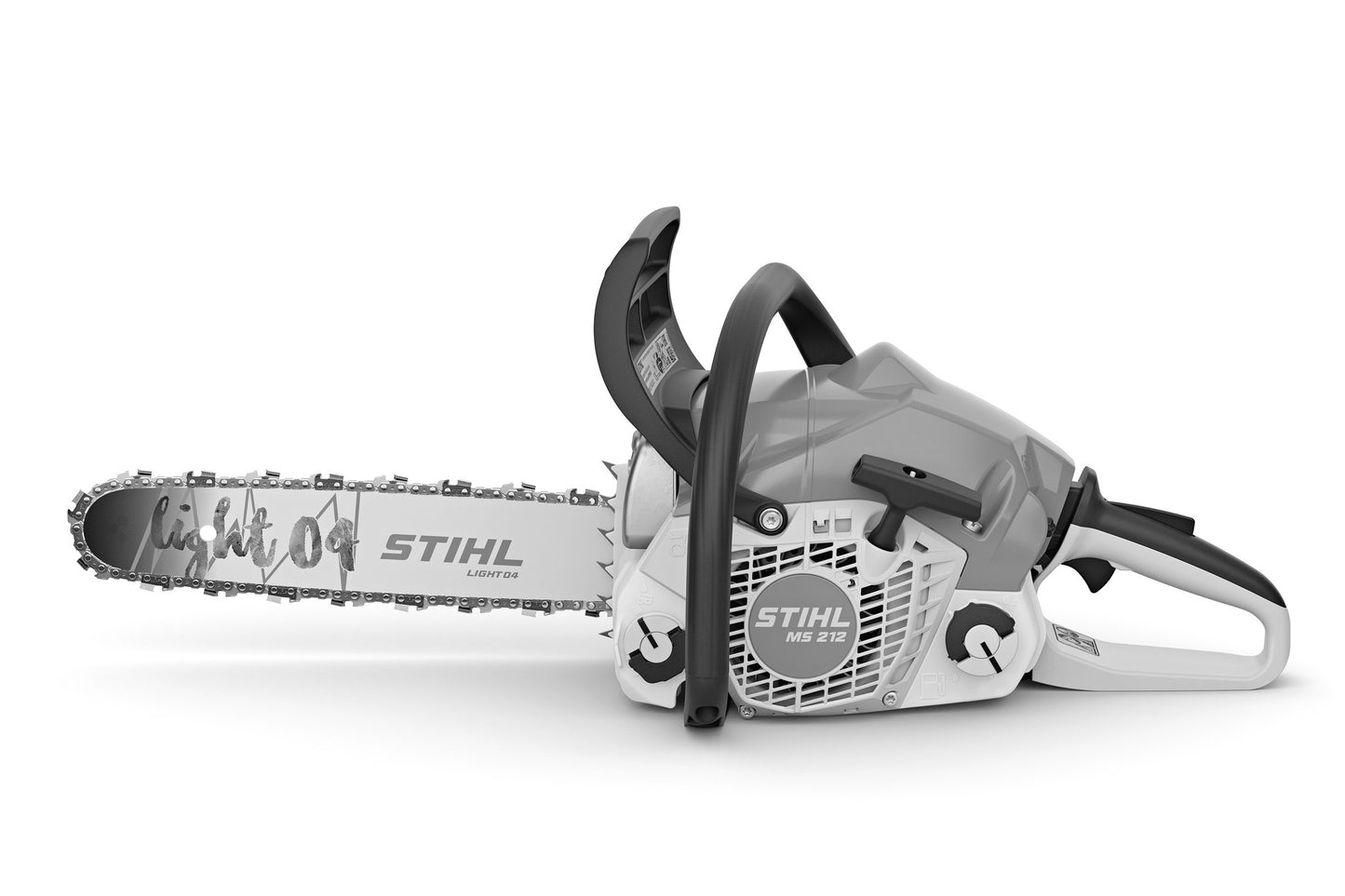 Motosega a benzina STIHL MS 212 vista laterale completa