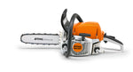 Motosega Stihl MS 231 vista laterale con impugnatura e barra guida
