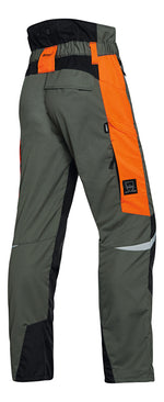 Pantaloni antitaglio Stihl Function Ergo verde e arancione con inserti riflettenti, vista posteriore