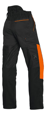 Pantaloni antitaglio Stihl Function Universal vista posteriore con dettagli arancione segnaletico
