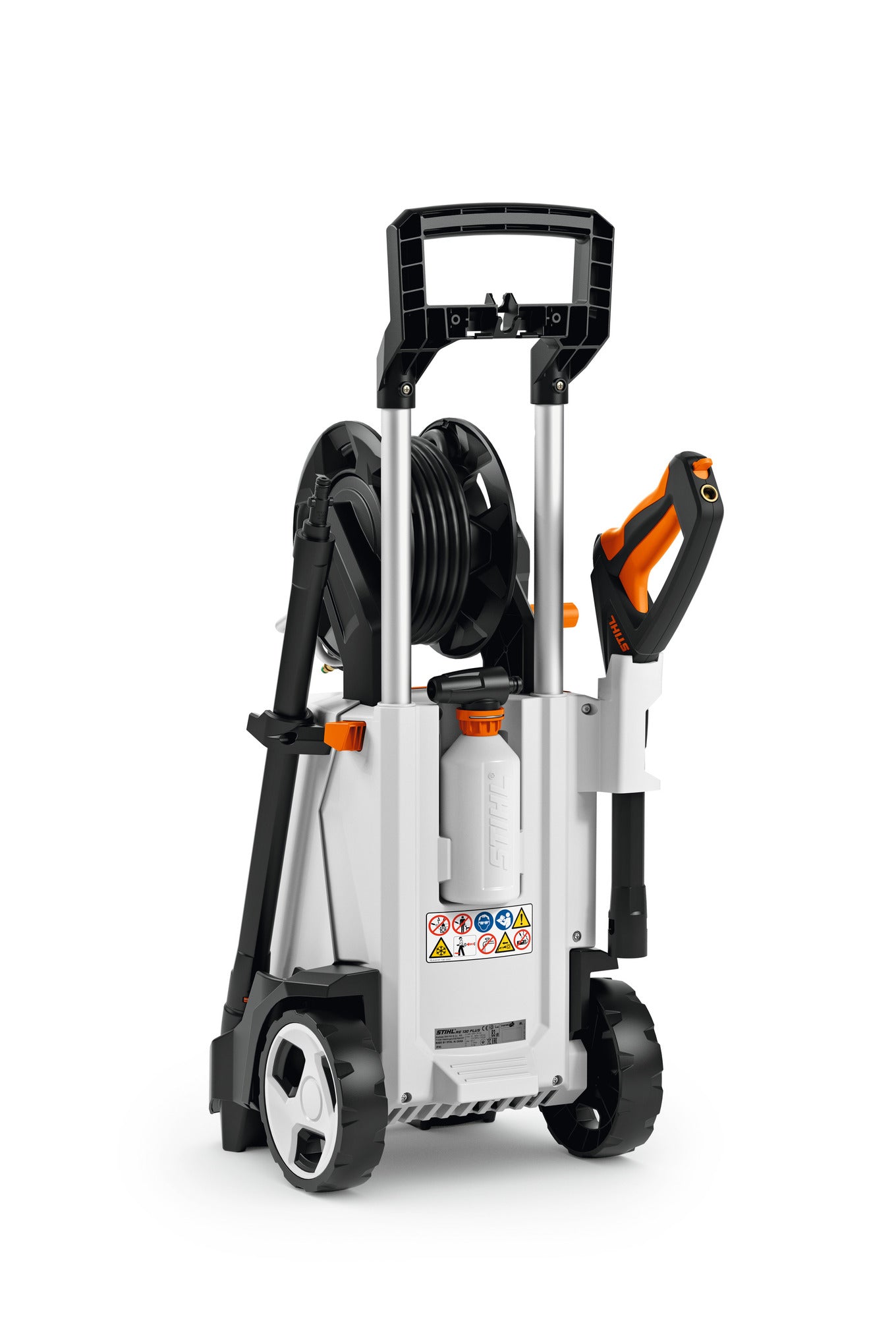 Retro idropulitrice Stihl RE 130 Plus con supporti per accessori e ruote integrate
