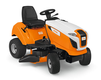 Trattorino da giardino Stihl RT 4097 SX con scarico laterale, colore arancio e bianco