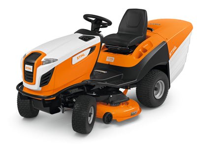 Trattorino tosaerba STIHL RT 5112 Z vista laterale con trasmissione a pedale e sedile regolabile