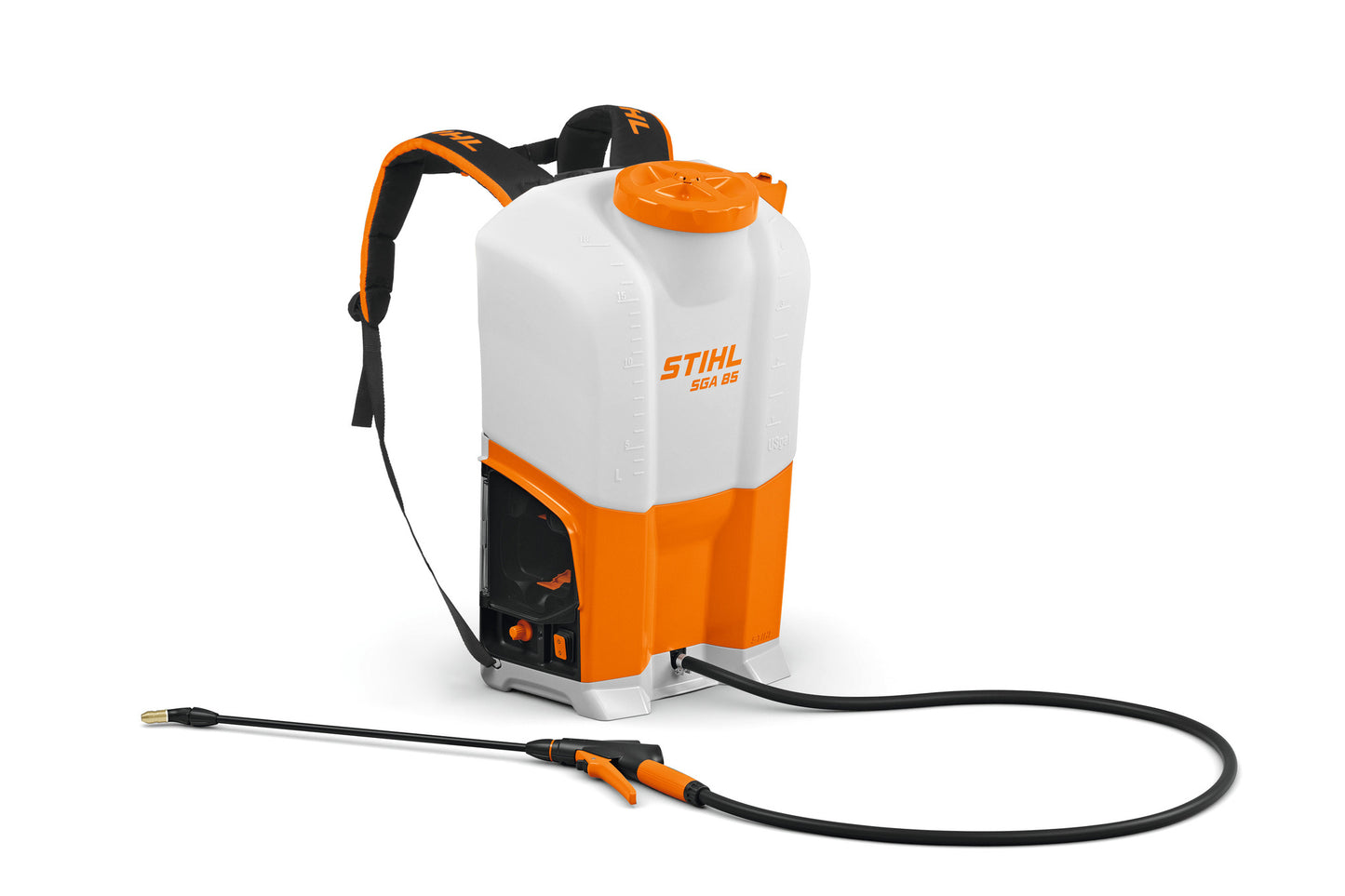 Irroratore a spalla STIHL SGA 85 a batteria con serbatoio trasparente e tubo