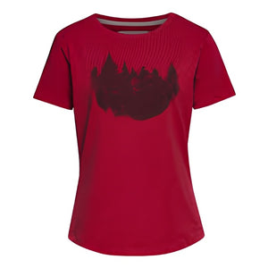 T-shirt donna Stihl Fir Forest rossa taglia XS con stampa foresta e scollatura rotonda