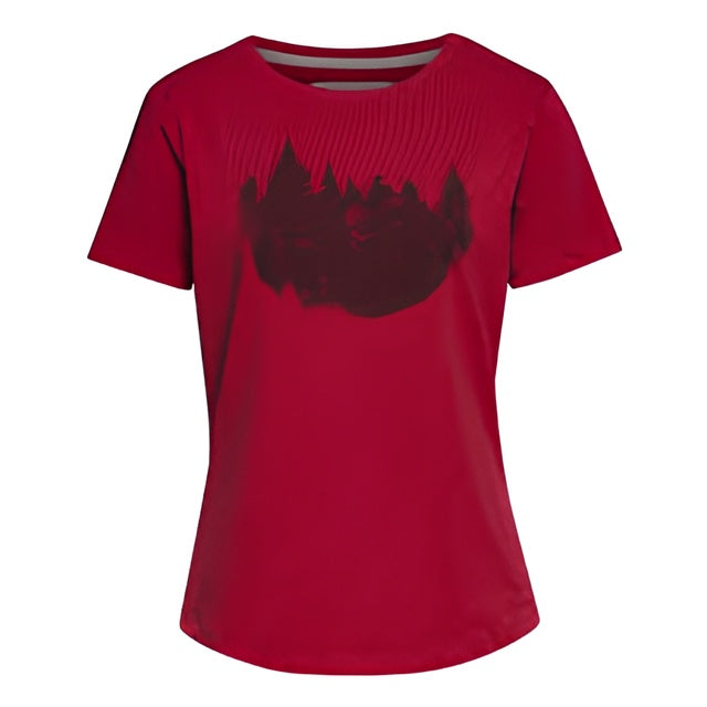 T-shirt donna Stihl Fir Forest rossa taglia XS con stampa foresta e scollatura rotonda