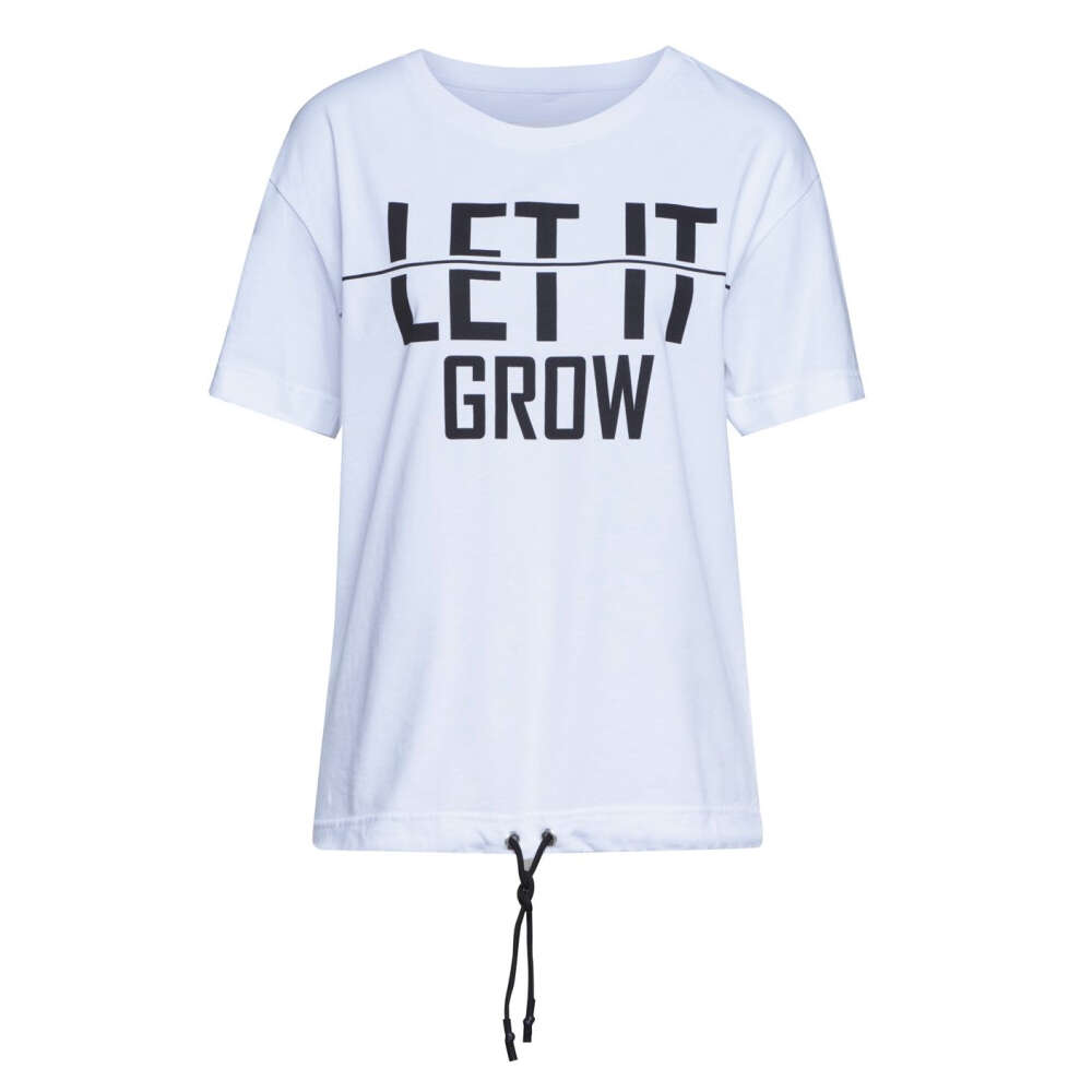 T-shirt donna Stihl GROW bianca con stampa LET IT GROW e coulisse sul fondo