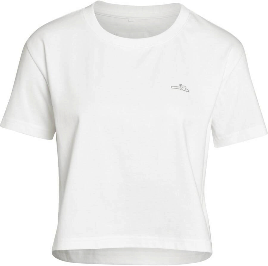 T-shirt donna Stihl ICON bianca taglia L in cotone con girocollo e motivo motosega