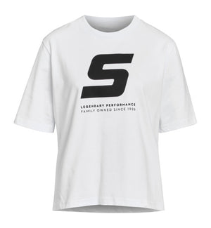 T-shirt donna Stihl SIGN bianca in cotone con stampa S nera e girocollo