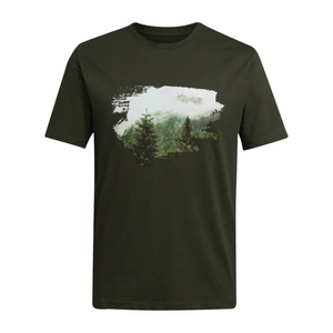 T-shirt Stihl Forest verde scuro in 100% cotone con grafica foresta