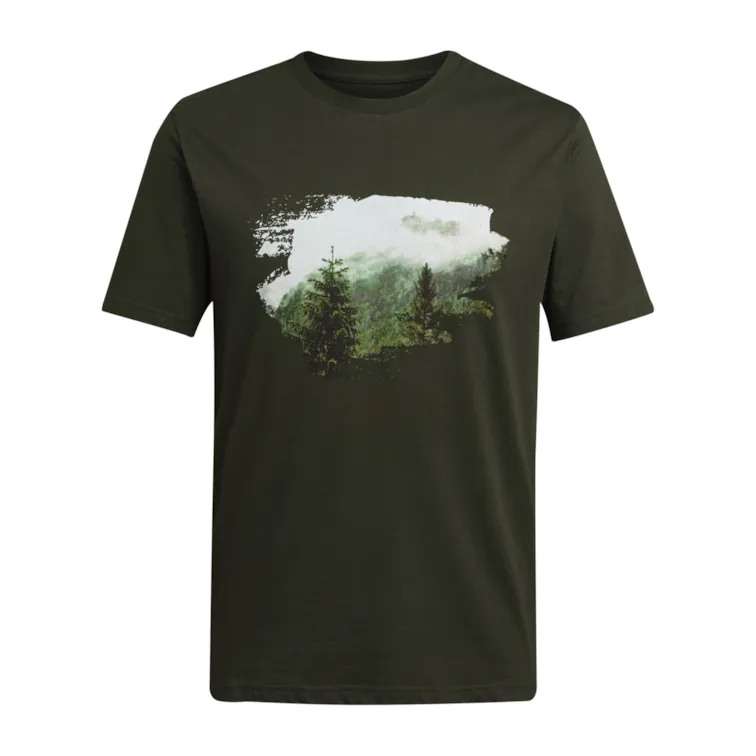 T-shirt Stihl Forest verde scuro in 100% cotone con grafica foresta