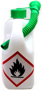 Tanica benzina Stihl trasparente con beccuccio flessibile verde e simbolo infiammabile