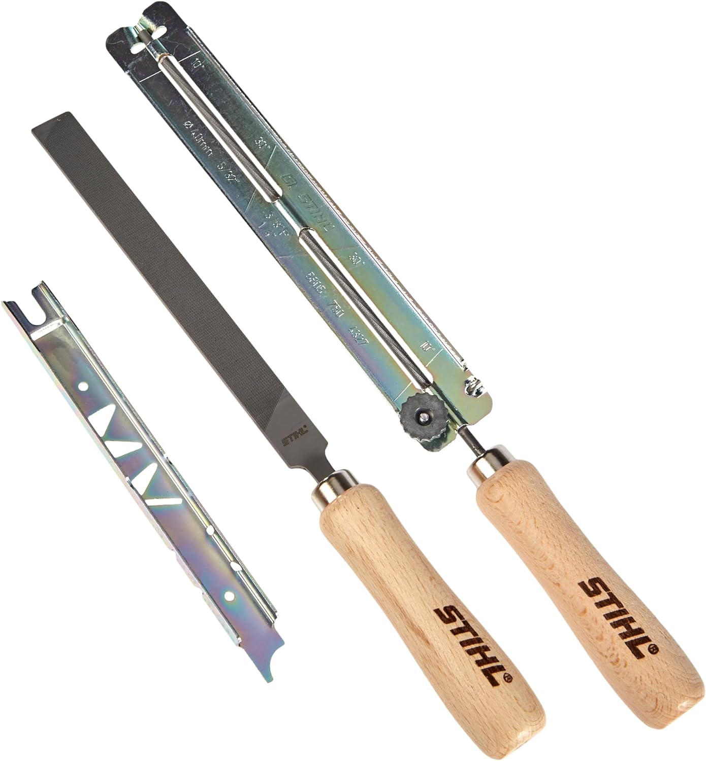 Utensili Stihl per affilatura catena: porta lime con lima tonda, lima piatta e dima