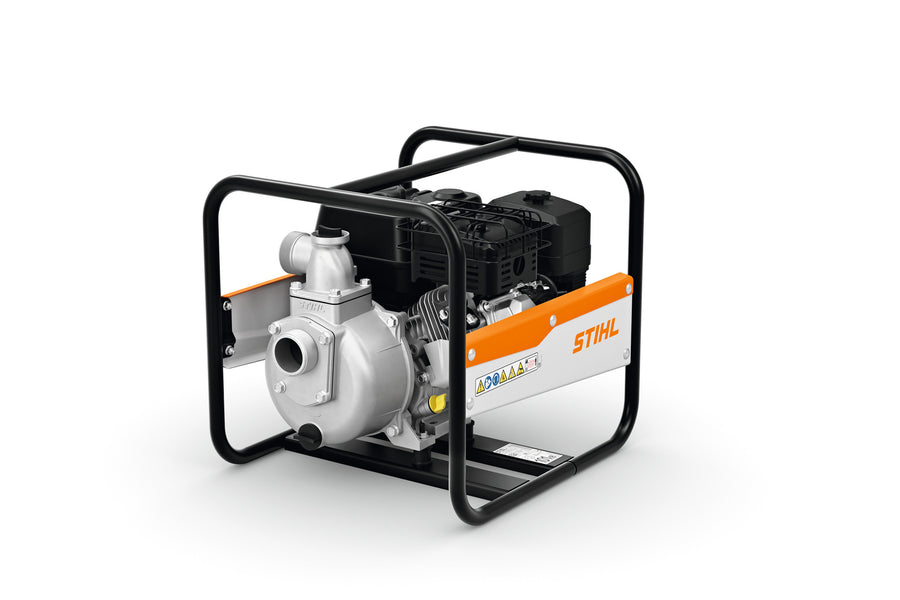 Pompa idrovora STIHL WP 300 a benzina 4 tempi con telaio robusto e attacchi da 2 pollici