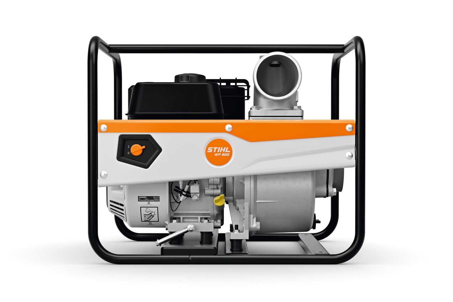 Vista laterale pompa idrovora Stihl WP 900 con motore benzina 4 tempi